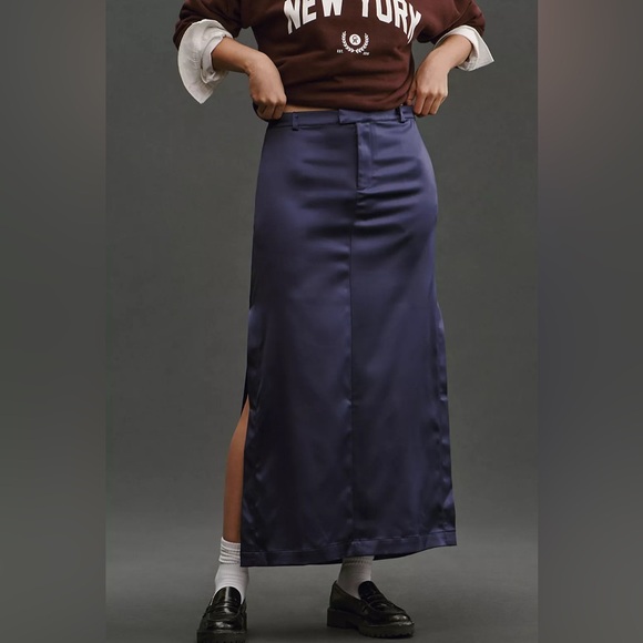 Anthropologie $128 Purple Sateen Satin Trouser‎ Maxi Skirt Slit NEW Size 4